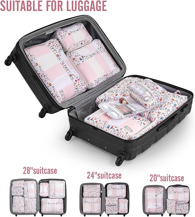 Veken 8 Set Packing Cubes for Travel Kids, Beach Vacation Essentials Accessories for Cruise Ship, Suitcase Organizer Bags for Luggage with Hanging Toiletry & Shoe Bag, Birthday Gifts for Women Mom Her