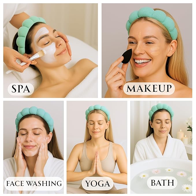Skincare Headband - Hair Band for Washing Face & Makeup Headband for Women - Terry Cloth Hairband for Spa & Skincare Routines - Perfect for Face Wash & Makeup Application (Light Turquoise)