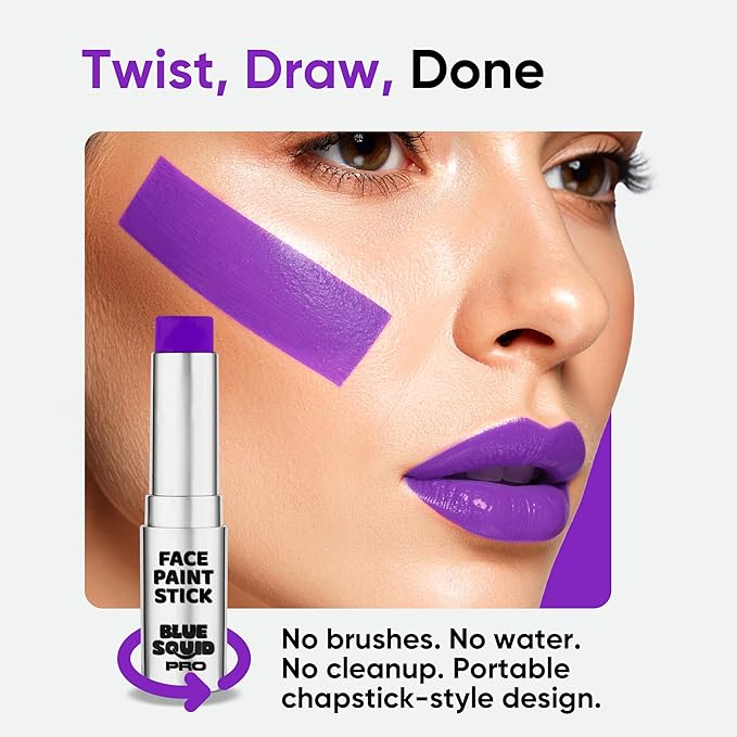 Blue Squid PRO Purple Face Paint Stick - Waterproof Body Paint for Adults & Kids Colored Eye Black Baseball, Eyeblack Softball -Hypoallergenic Twist-Up Non-Toxic Makeup Stick for Cosplay, Sports & SFX