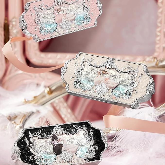 Flower Knows Swan Ballet Six-Color Makeup Palette,Eyeshadow,Blush,Highlighting & Contour All-in-One Face Makeup Palette with 4 Matte+2 Shimmer Smoky Shades(02 Black Swan,0.23 Oz)