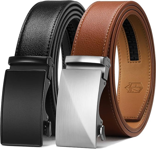 Zitahli Ratchet Belt for Men - 2 Packs Leather Mens belt For Gift Men Dress and Casual,Trim to Fit