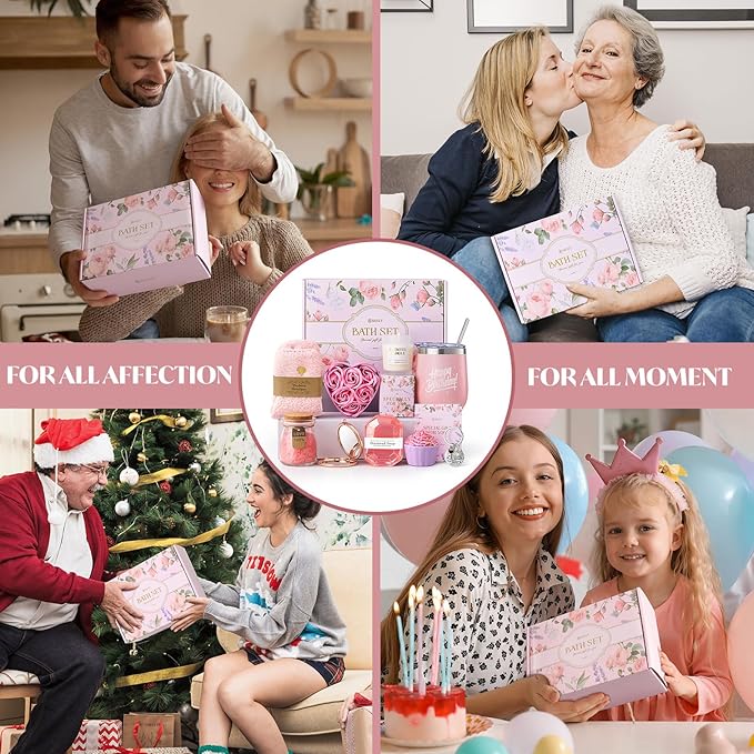 Briney 11Pcs Birthday Gifts for Women, Gift Baskets for Women, Luxury Gift Basket for Mom Wife Sister Best Friend (Pink)