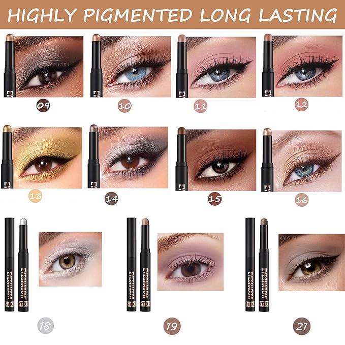 Warm Brown Eyeshadow Stick Shimmer Eyeshadow Pencil Crayon, Hypoallergenic Waterproof Long Lasting Eye Shadow Stick Makeup, Women Multi-Dimensional High Pigment Eye Highlighter Pen(12#)