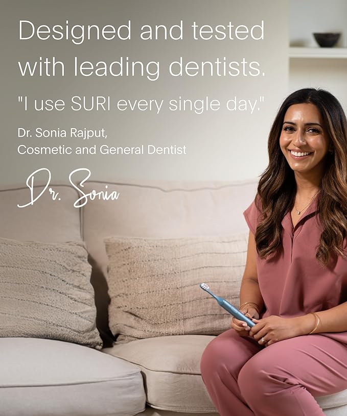 SURI 1.0 Sonic Electric Toothbrush | 1 Month+ Battery | Designed in California | Sustainable Electric Toothbrush for Adults | Travel Toothbrushes | Tooth Brush | Blue