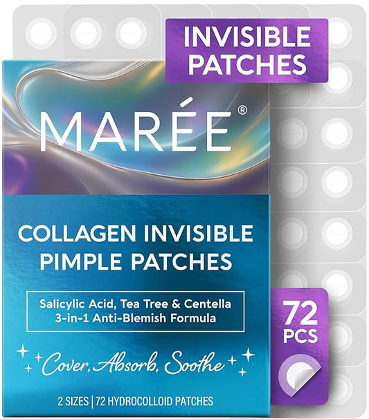 MAREE Invisible Pimple Patches - Clear Pimple Patches for Face - Hydrocolloid Acne Patches Anti Blemish - Zit Stickers for Face - Parches Para Acne - Pinple Zit Patches Pimple Stickers - 72 Dots