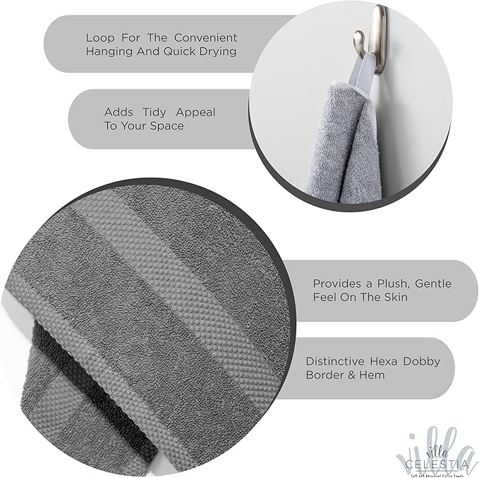 100% Cotton Wash Cloth for face & Body Set of 6, (12 x 12 inches) Sustainable, Soft, Highly Absorbent, Combed Cotton Wash Cloths Pack of 6 for Hotels, Spa, Bathroom, Dorm, Grey