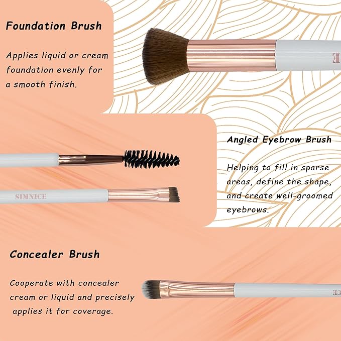 Simnice Professional Makeup Brush Set — 6Pcs Foundation Concealer Eye Shadows Makeup Brushes,Eyebrow Power Make Up Brush Kit,Travel Cosmetics Face Makeup Brushes For Women