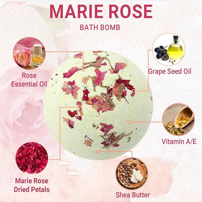 Bath Bombs for Women Spa Gift Set with Maria-Rose Essential Oils Sea Salt Moisturizing Relaxing Birthday Gift for Her Bubble Bath Skincare Relaxation Aromatherapy Gifts 1 Pack