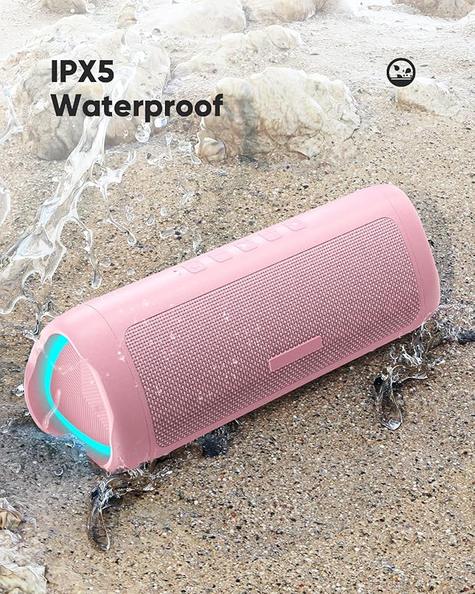 Bluetooth Speaker Stocking Stuffers for Men Women Teens Boys Girls: Portable Wireless, IPX5 Waterproof, White Elephant Gifts for Adults, Up to 20H Playtime, TWS Pair, for Home/Party/Outdoor (Pink)