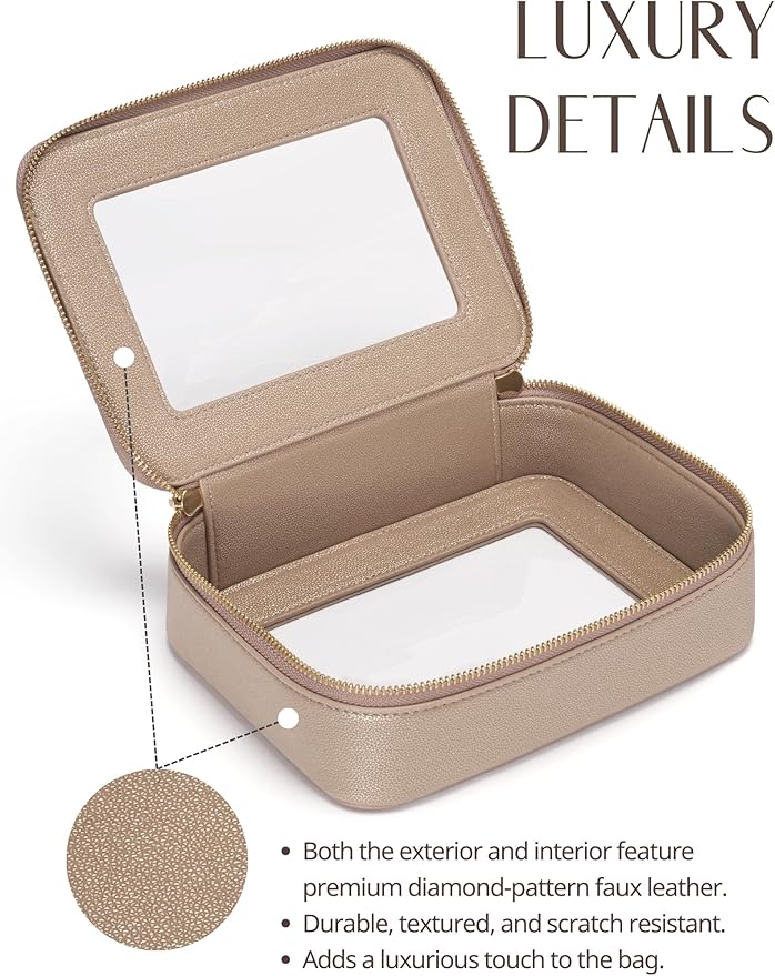 Popvibe Clear Makeup Bag Travel Cosmetic Case Transparent Toiletry Bag with Zipper, Portable Make Up Organizer Traveling Compact Car Bag for Essentials