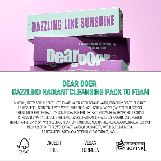 Dazzling Radiant Cleansing Pack to Foam – 3-in-1 Wash-Off Mask & Exfoliator & Cleanser w/Fresh Grape Extract & Niacinamide – Vitamin C and Resveratrol for Dry, Dull Skin (3.38 fl oz)