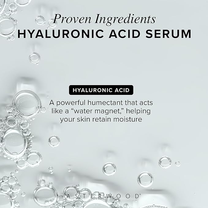 Asterwood Hyaluronic Acid Serum for Face - Plumping, Anti-Aging, Hydrating - Fragrance-Free - 1 Fl Oz