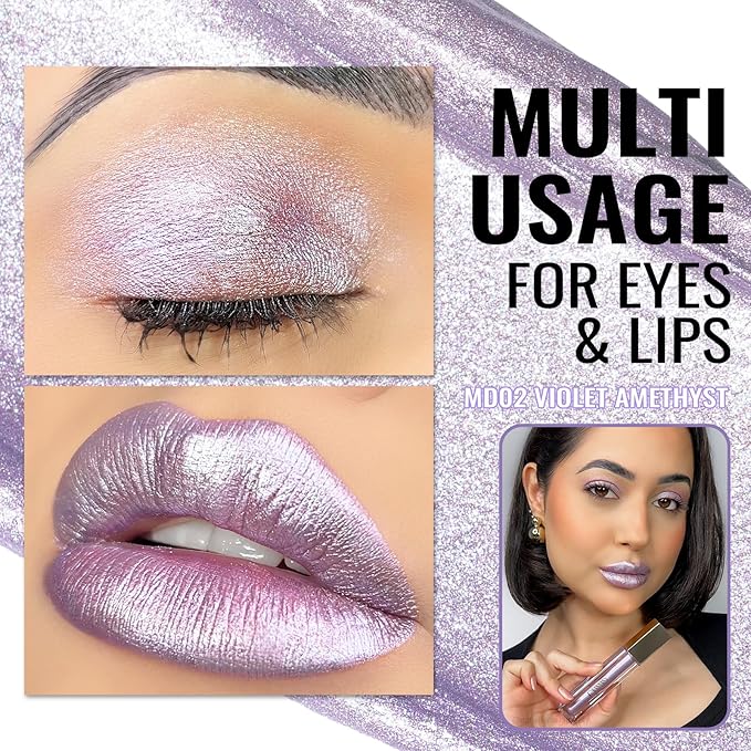 Oulac Pink Metallic Lipstick for Women, Pinky Purple Long Lasting Lip Color, Lightweight Oil Base Formula,Waterproof, No Transfer, also for Eyeshadow, Vegan MD02