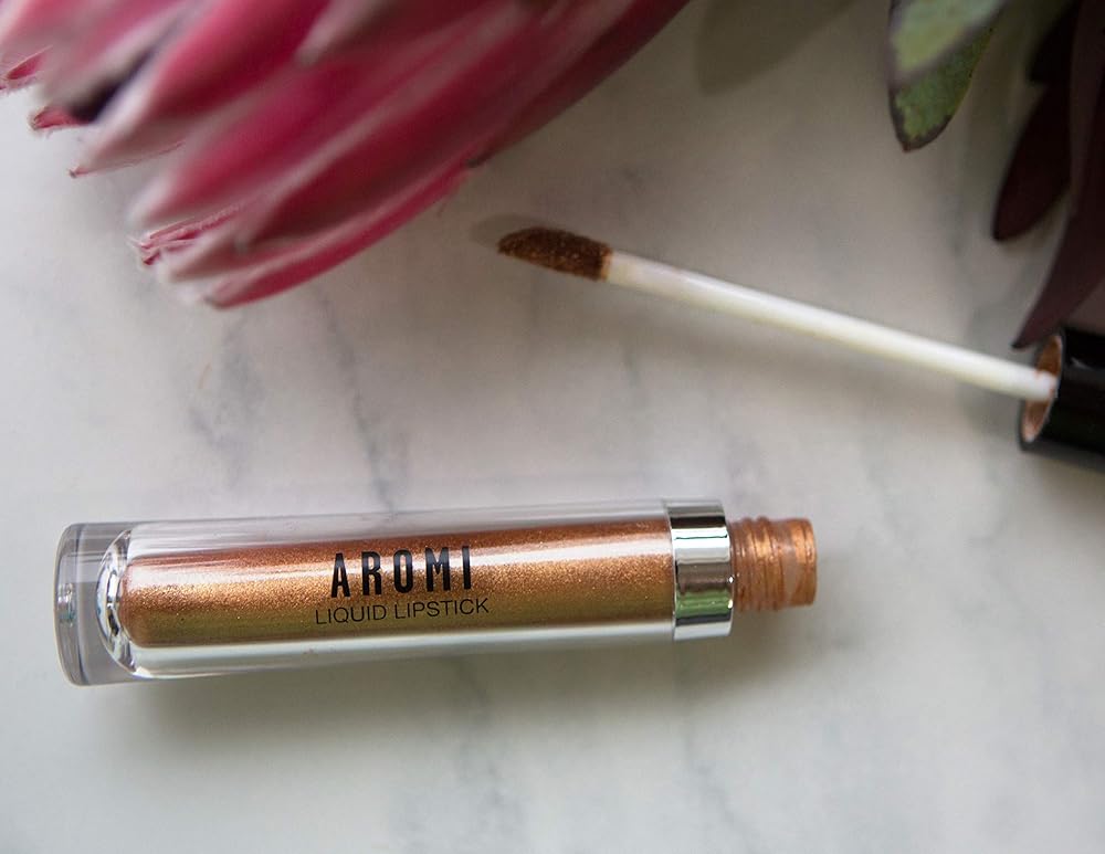 Aromi Gold Metallic Liquid Lipstick | Yellow Bronze Lip Color with Shimmery Finish, Vegan and Cruelty-free, Smudge Proof, Long-lasting | (Gold Digger)