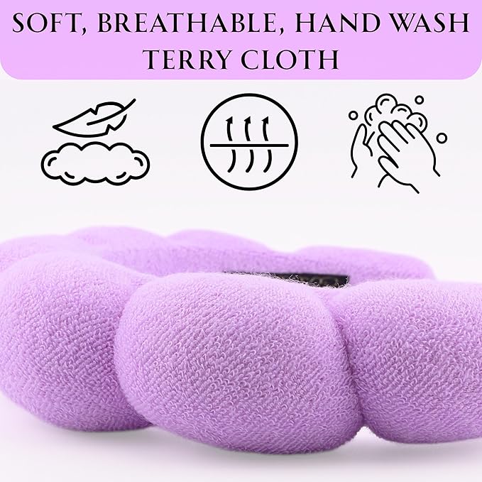 Skincare Headband - Hair band for Washing Face & Makeup Headband for Women - Terry Cloth Hairband for Spa & Skincare Routines - Perfect for Face Wash & Makeup Application (Pastel Purple)