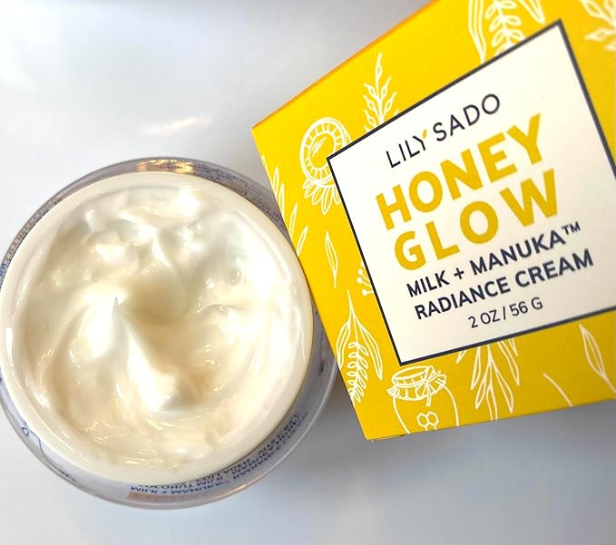 LILY SADO HONEY GLOW Radiance Cream Face Moisturizer - Natural Daily Facial Lotion w Manuka Honey, Coconut, Apricot, Gotu Kola, and VITS B5 & E - Amazing Anti Aging Formula. 2 oz