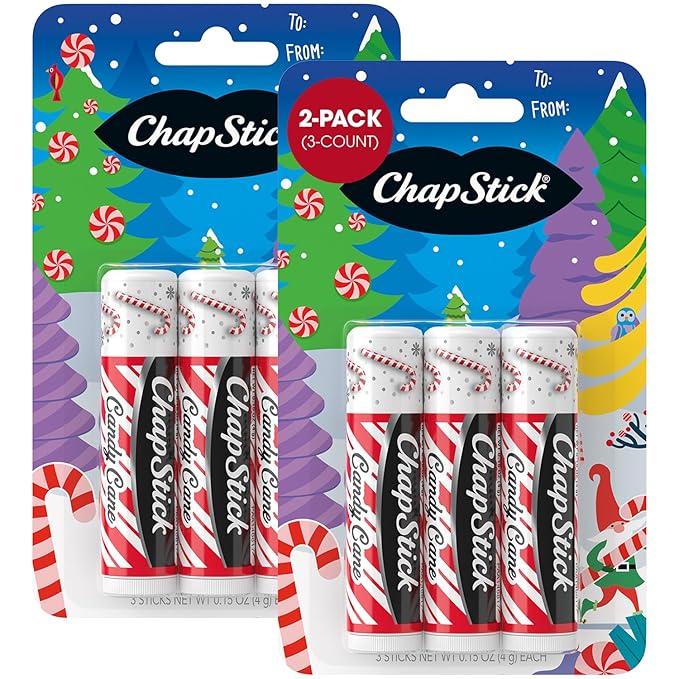 ChapStick Lip Balm, Candy Cane, 6-Count – Fresh & Minty Lip Moisturizer, Stocking Stuffer, 0.15 Oz Ea