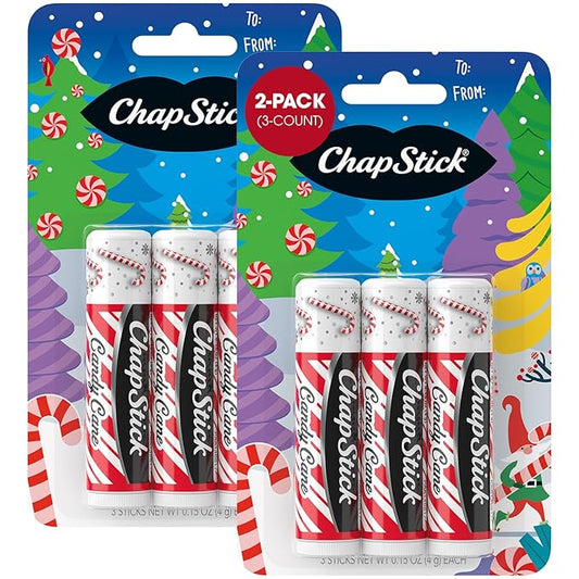 ChapStick Lip Balm, Candy Cane, 6-Count – Fresh & Minty Lip Moisturizer, Stocking Stuffer, 0.15 Oz Ea