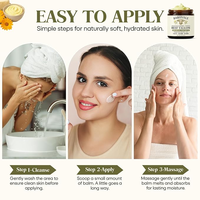 Grass-Fed Whipped Beef Tallow Balm with 100% Cold-Pressed Organic Hemp Seed Oil, Organic Calendula & Organic Rose, Pure Moisturizer for Sensitive Skin, Face, Hair & Body, 4-oz | Non-Toxic