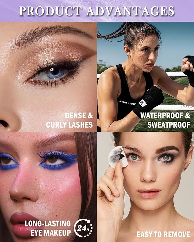 Purple Mascara & Liquid Eyeliner Set,5D Waterproof Silk Fiber Colored Mascara Volume and Length,Longlasting Smudgeproof Color Eye Liner Pen,Halloween Colorful Eye Makeup Gift Kit for Women Girl-05