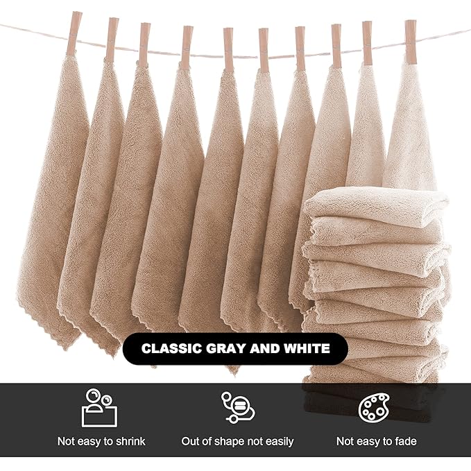 MOONQUEEN Microfiber Facial Cloths Fast Drying Washcloth 12 Pack - Premium Soft Makeup Remover Cloths - Brown