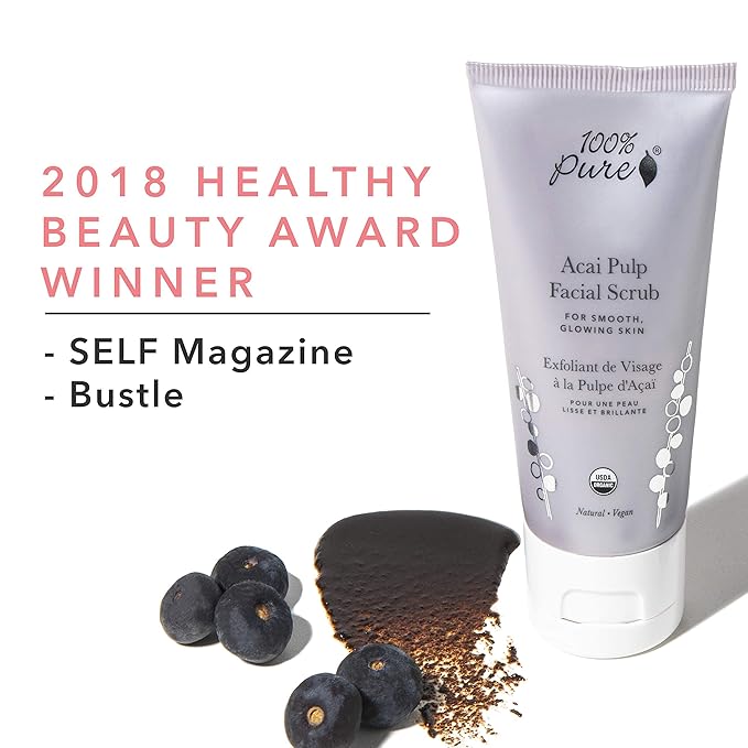 100% PURE Acai Pulp Facial Scrub, Exfoliating, Organic Face Wash (2 Fl Oz)