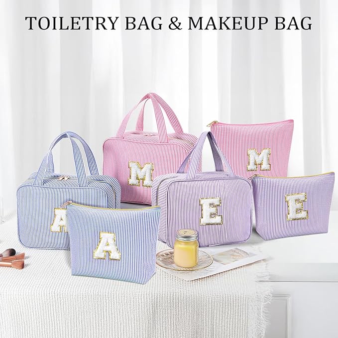 YOOLIFE Travel Toiletry Bag for Women - Hanging Toiletry Bag, Large Capacity Personalized Makeup Pouch, Travel Essentials - Letter D, Blue