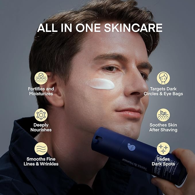 TEREZ & HONOR 6-In-1 Face Cream for Men: Korean Dermforce Anti-Aging Moisturizer Cream with Niacinamide & Bakuchiol - Reduces Wrinkles, Dark Spots, Eye Bags & Puffiness - K-Beauty Skincare 2.8oz