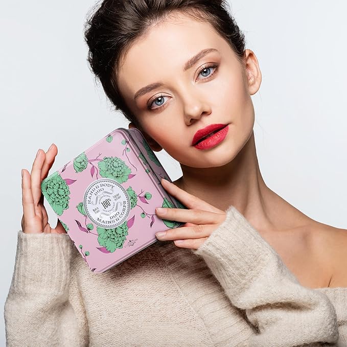 La Chatelaine Oud Rose Triple Milled Bar Soap and 20% Shea Butter Hand Cream Gift Set, Gift for Mom, Decorative Tin, Plant-Based, Natural & Organic, Made in France (7 oz. soap bar, 1 oz. hand lotion)