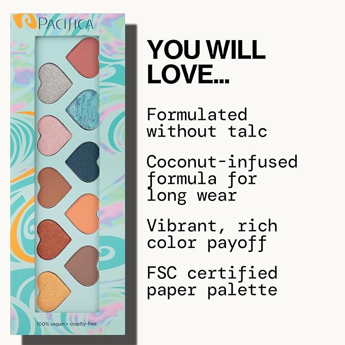 Pacifica Eyeshadow Palette – Malibu Mineral Eyeshadow, Blendable Neutral Shades with Velvet Matte, Shimmer & Metallic, Cocoa Butter Infused, Talc-Free, Vegan & Cruelty-Free, 0.24 oz (10 Shades)