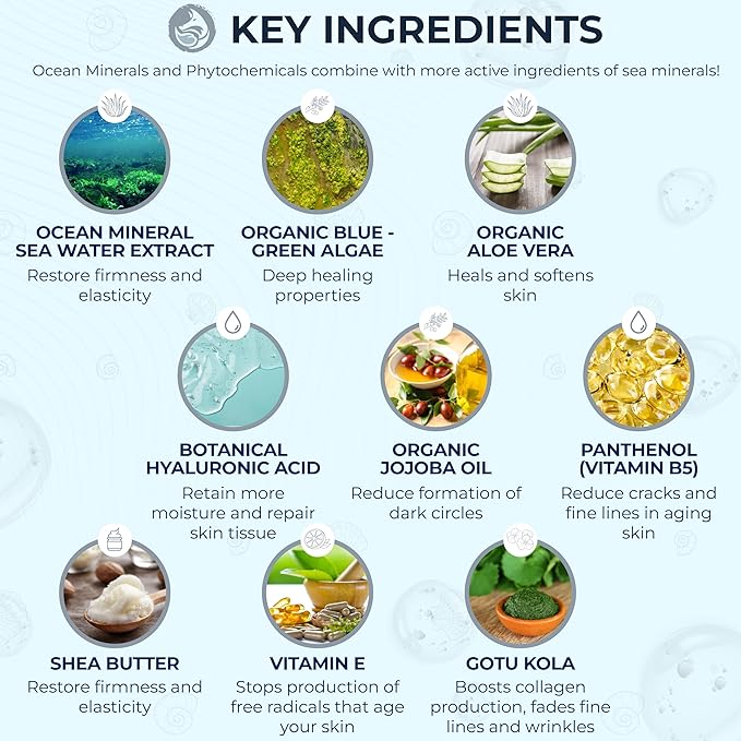 Ocean Mineral Facial Moisturizer - Vegan - Natural & Organic Face Lotion for Women Daily Use - Sensitive Oily Dry and Other Skin Types - Anti Aging Hydrating - Seaweed Bio-Complex 2 oz