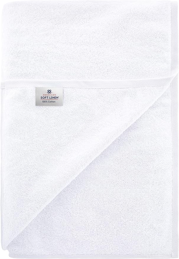 American Soft Linen Oversized Bath Sheet 40x80 Extra Large for Bathroom, 600 GSM 100% Cotton Turkish Jumbo Bathsheet Towels for Adults, White Bath Sheet