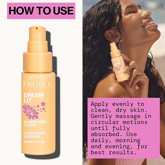 Pacifica Dreamlit Illuminating Facial Lotion – Vitamin C & Niacinamide Brightening Moisturizer for Radiant Glow - Natural Dewy Finish Hydrates & Minimizes Pores - Lightweight Daily Face Cream, Vegan