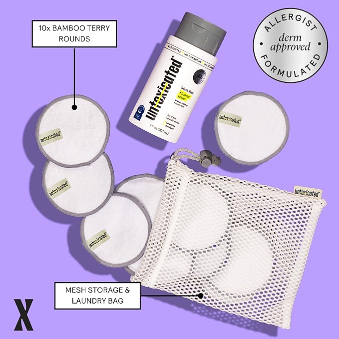 Ultra Soft Cleansing Pads - Double-Layered Reusable Bamboo Terry Rounds - Makeup Removal & Skincare for Sensitive Skin - Soft & Durable - Includes Washable Storage Bag - 10CT