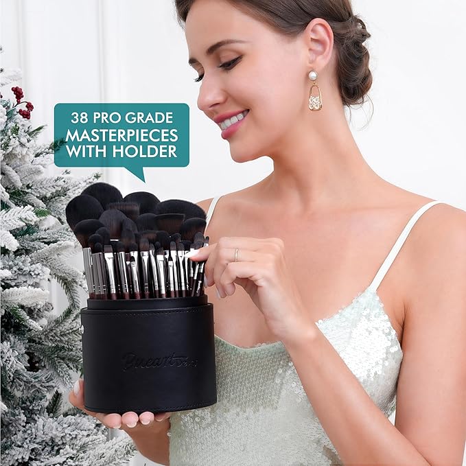 Bueart Design 38Pcs Professional Makeup Brushes Set With Extra Large Holder,Premium Soft Synthetic Brush For Foundation Blush Powder Contour Concealer Blending Bronzer Eyeshadow
