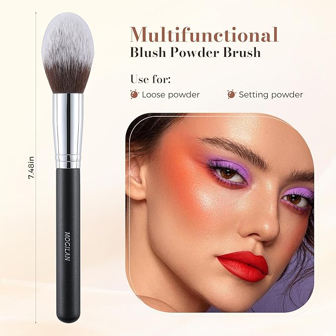 Blush Brush for Cheeks Fluffy Tapered Makeup Brush for Mineral Setting Powder Bronzer Buffing Applicator Large Face Make Up Tool Black