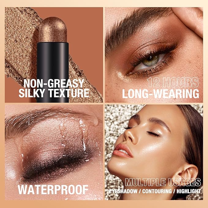 BestLand 8 Pcs Cream Eyeshadow Stick, Highlighter Makeup Stick Set Long-Lasting Waterproof, Crease-proof, Blendable Eye Shadow Applicator Sticks Eyeliner Pen Eye Makeup (Color Set B)