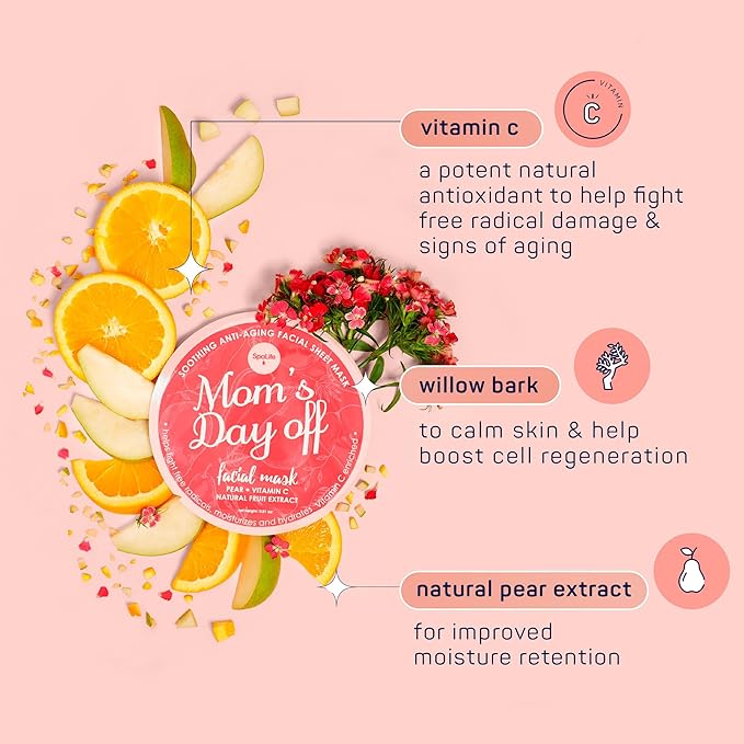 SpaLife Made for Mama Facial Mask Duo – Antioxidant Rejuvenating & Soothing Anti-Aging Facial Sheet Masks – Face Masks Skincare Set – Hydrating Face Masks – 10 Pack – Natural Fruit Extract Formulas