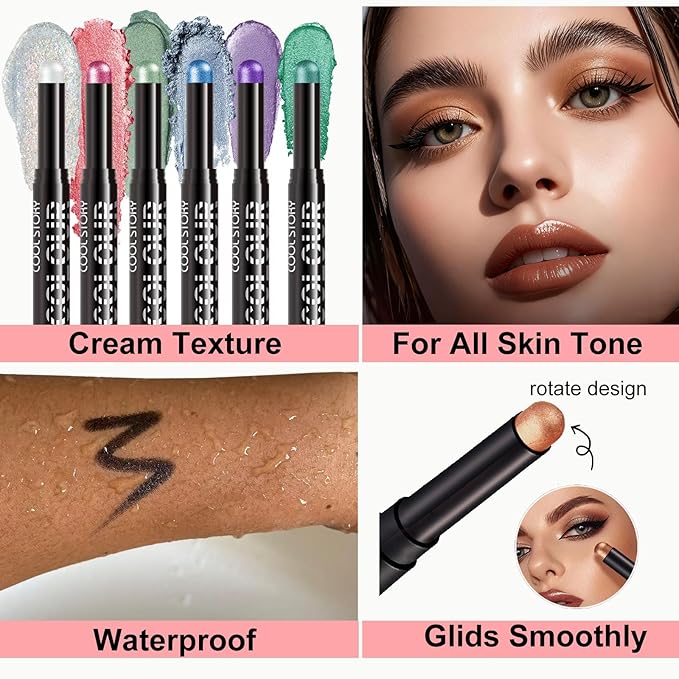 Green Eyeshadow Stick, Light Green Glitter Eyeshadow Pencil, Emerald Green Shimmer eyeshadow for Women High Pigment Waterproof Long Lasting Eye Shadow Pen, Women Eye Highlighter Stick (24#)