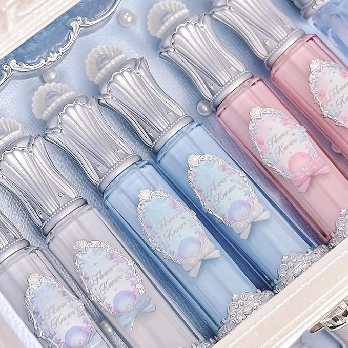 Flower Knows Seashell Fairytales 5 Pack Makeup Gift Set,Lip Glaze*1+Lip Gloss*1+Eyeshadow*1+Hair Clip*1+Gift Box*1,Perfect Makeup Gift for Girls & Women