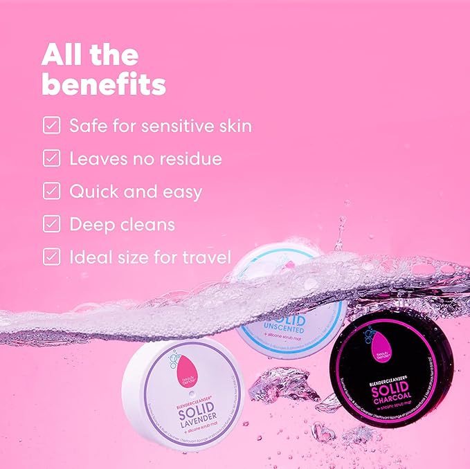 Beautyblender Blendercleanser Tool Scrub Solid Cleanser – Unscented Makeup Sponge & Brush Cleansing Bar – Hand, Sponge, and Brush Cleanser, Removes Makeup & Buildup, Travel-Friendly, 1 oz