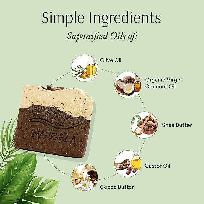 Marbela Cosmetics Cozy Cappuccino Handmade Soap Bar - Made in USA, Vegan Friendly, Palm Oil Free, Natural Bar Soap - Gentle Face & Body Soap for Daily Skin Care, Moisturizing & Nourishing - 3.5 oz