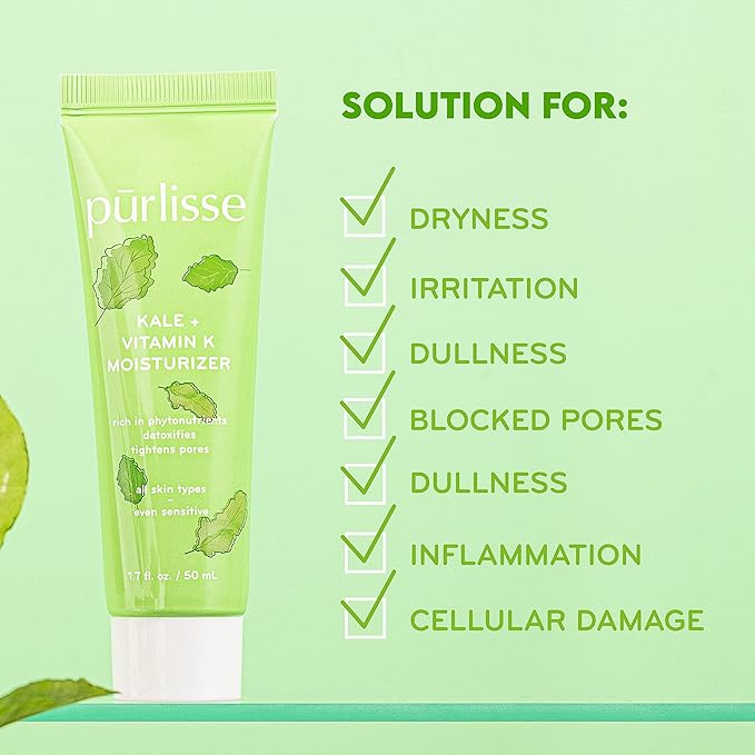 pürlisse Kale + Vitamin K Hydrating Face Moisturizer - Face Moisturizer for Detoxifying & Pore Tightening - Packed with Antioxidants for Smooth, Radiant & Youthful Skin (1.7 Fl oz)