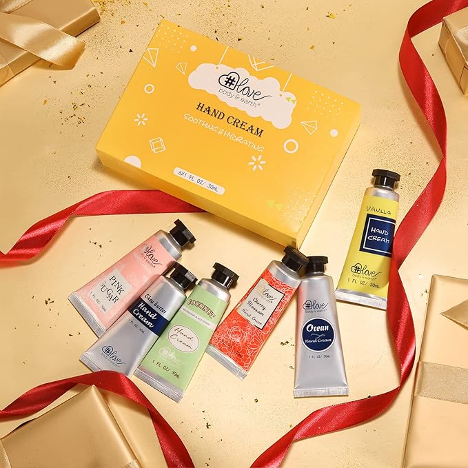 BODY & EARTH # LOVE Hand Cream Gift Set Hand Lotion Sets for Women Gift, Mothers Day Gifts for Mom Gifts, Pack of 6 Advanced Repair Hand Cream for Dry Hands Non-greasy Best Birthday Gifts for Women