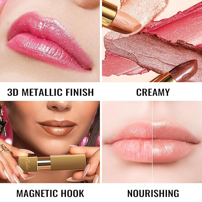 Oulac Metallic Nude Lipstick Set 3PCS, Comfortable Creamy Texture, Smooth No Grainy Feeling, Vegan & Gluten Free, Full-Coverage Lip Makeup, 3 X 4.3 g, 603+GM04+GM06