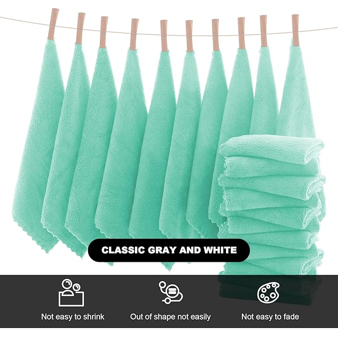 MOONQUEEN Microfiber Facial Cloths Fast Drying Washcloth 12 Pack - Premium Soft Makeup Remover Cloths - Aqua Green