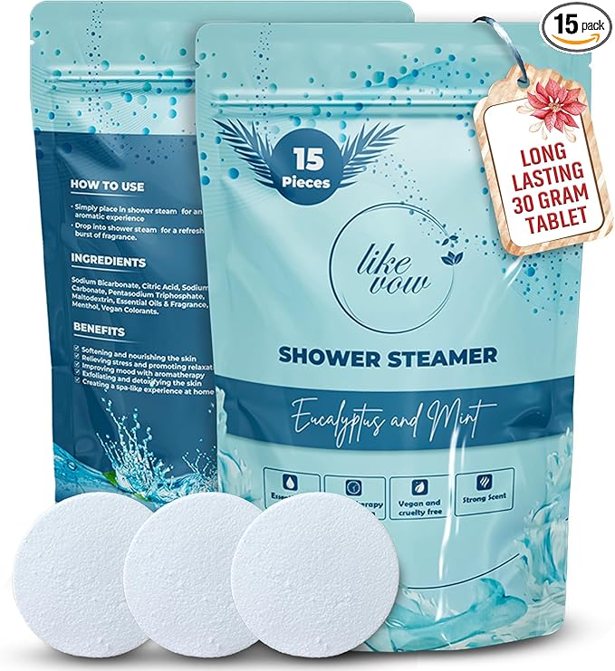 Shower Steamers Aromatherapy -15 Pack Eucalyptus Shower Steamers for Women & Men with Essential Oils, Natural Stress Relief & Self Care Shower tablets for Spa, Mothers Day Gift, Birthday and Christmas