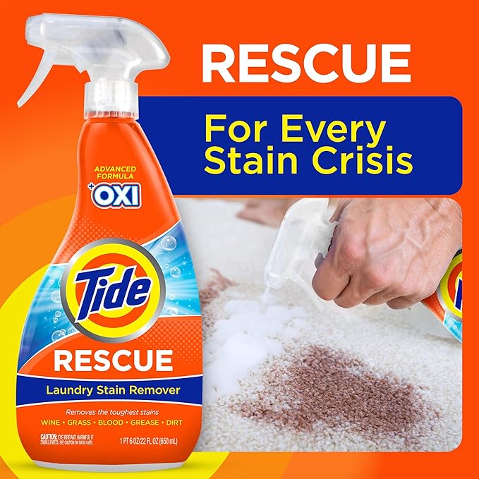 Tide Laundry Stain Remover with Oxi, Rescue Clothes, Upholstery, Carpet and more from Tough Stains, Stain Treater, 22 Fl Oz (Pack of 4)