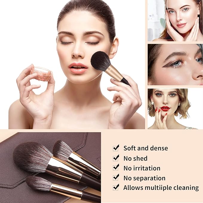 MSQ Make Up Brushes 10Pcs Makeup Brush Set Foundation Brush Blending Brush (Brown)