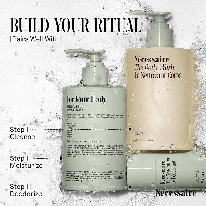 Nécessaire The Body Wash Eucalyptus - Natural Body Wash for Women & Men, Replenishing Shower Gel with Niacinamide, Vitamin C/E + Omega 6/9. Oil-In-Gel Cleanse, 8.4 fl oz.